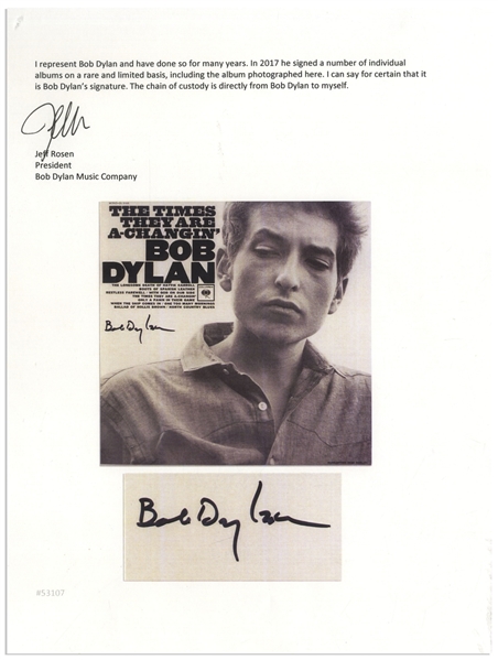 Bob Dylan Signed Album ''The Times They Are A-Changin''' -- With Roger Epperson, Jeff Rosen & PSA/DNA COAs